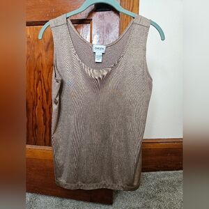 Chico's Travelers Gold Shimmery Stretchy Dressy Tank Top Size 1 M